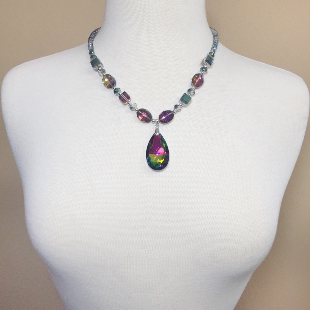 Vitrail Medium Rainbow Glass Teardrop Necklace Earrings Set - Picture 3 of 3
